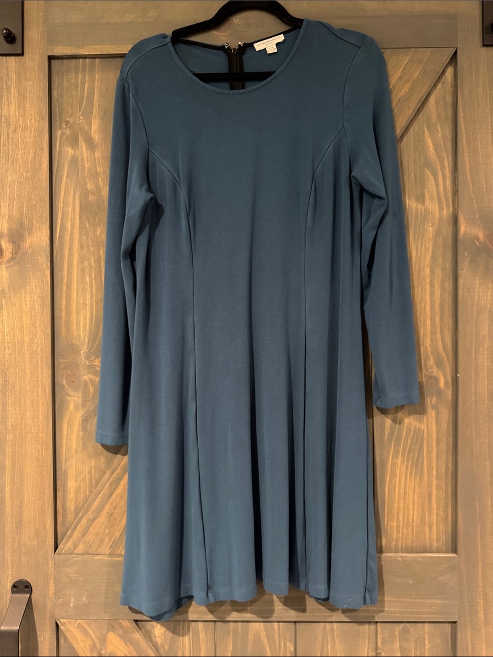 Womenโs Katherine Barclay Teal Long-Sleeve A-Line Dress